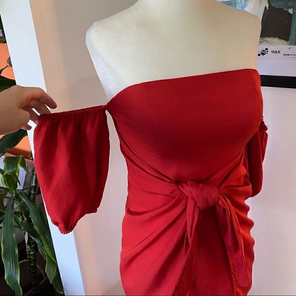 LPA Dress 146 In Red Off The Shoulder Size S - Picture 5 of 15